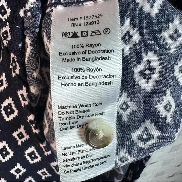 Jacks Girlfriend button down blouse navy white roll sleeve casual feminine - Picture 5 of 9